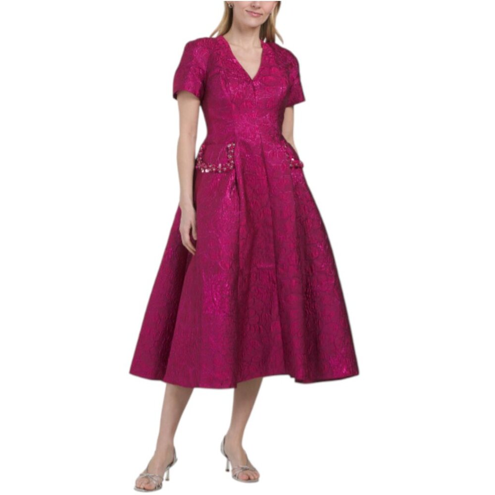RENE BY RENE RUIZ Short Sleeve Jacquard Cocktail Dress